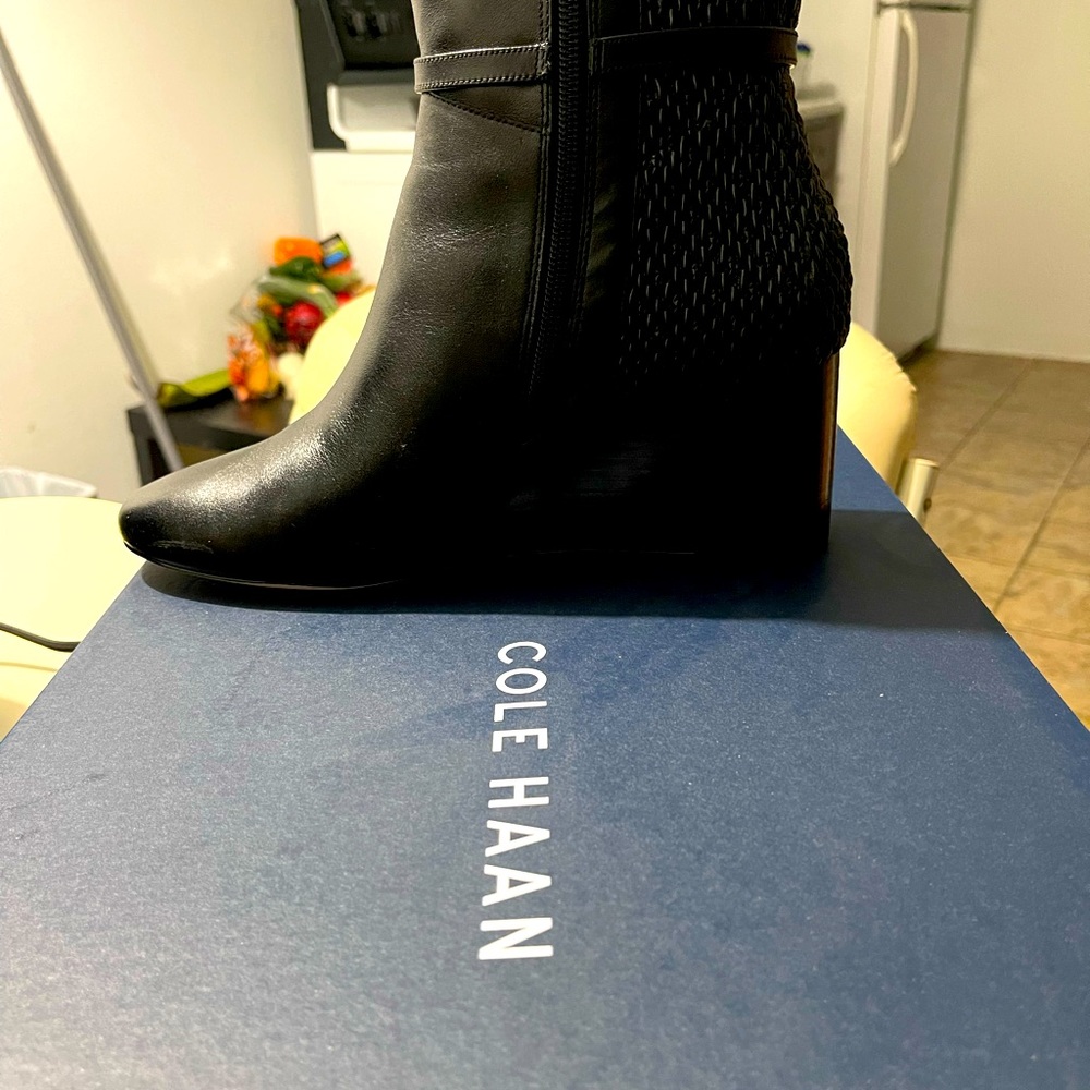 Cole Haan Black Leather Stretch Boots